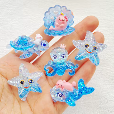 10Pcs New Cute Resin Shell, Octopus, Starfish, Turtle, Whale Flat Back Scrapbooking DIY Jewelry Craft Decoration Accessories 10 best sales octopus decor - №10