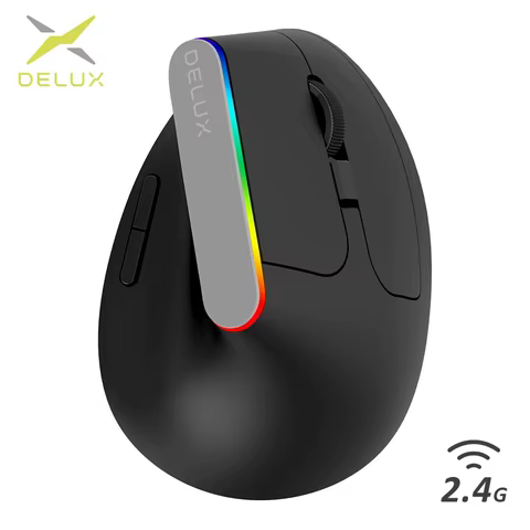 Delux M618C Wireless Silent Ergonomic Vertical 6 Buttons Gaming Mouse USB Receiver RGB 1600 DPI Optical Mice With For PC Laptop 8 best sales gaming mouse with side buttons - №6