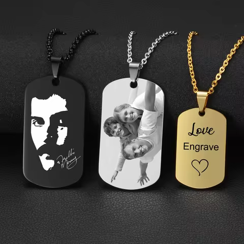 Custom Pictures Photo Necklace for Women Stainless Steel Engrave Family Name Plate Neck Pendant Dog ID name Tag Gifts Punk Rock 8 best sales custom necklace photo - №2
