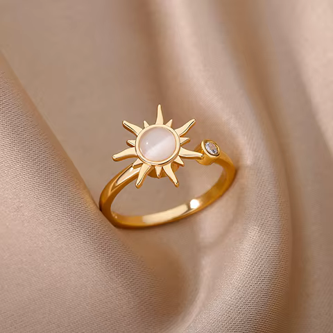 Rotating Sun Opal Ring For Women Stainless Steel Retro Charm Adjustable Open Rings Party Jewelry Best Friend Gift Bijoux Femme 12 best sales raymarine - №4