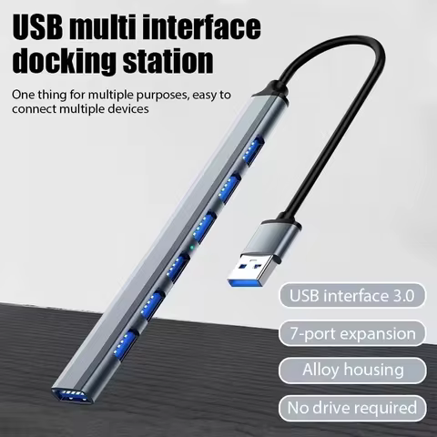 7 Ports USB 3.0 Type C HUB Expander Splitter High Speed OTG Adapter Docking Station For LaptopPC Hard Drive Mouse Keyboard 10 best sales usb 3.0 otg - №10