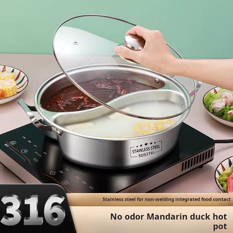 316 Stainless Steel 32cm Divided Hot Pots Fondue Chinese Soup Hotpots Induction Cooker Cooking Pot Twin Divided 10 best sales hot pot stainless steel - №3