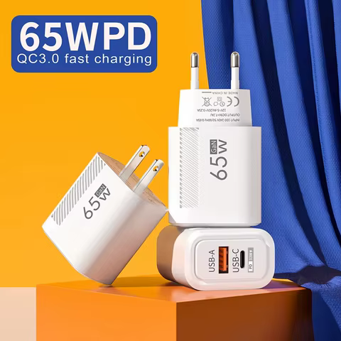 Total 65W GAN USB C Charger Fast Charging Quick High Speed Charger For iPhone Xiaomi Samsung USB C Mobile Phone Charger Adapter 10 best sales asus zenfone 8 - №7