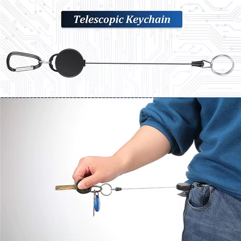 Retractable Keychain Badge Reel Holder Clips Easy-To-Pull Buckle Rope Elastic Keychain for Keychain for Camping Outdoor Key Ring 10 best sales elastic keychain - №10