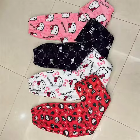 Thicken Hello Kitty Pajama Pants Sanrio Anime Fleece Double Elastic Fabric Soft Trousers Women Trousers Cartoon Birthday Gift 10 best sales lanyards hello kitty - №6