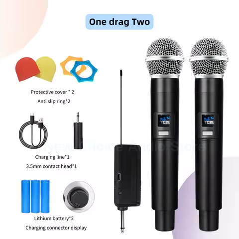 Wireless Microphone UHF Fixed Frequency 2 Channels Handheld Mic Micphone For Party Karaoke Professional Church Show Meeting 6 best sales karaoke processor - №4