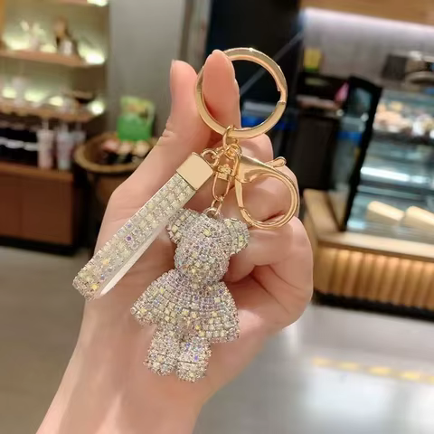Creative Internet Celebrity Diamond-Encrusted Bear Keychain, Cute and Exquisite Full-Diamond Bear Car Key Bag Pendant 10 best sales diamond key chain - №3