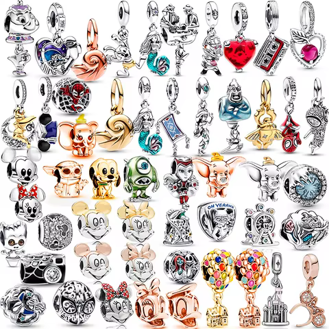 Disney Mickey Minnie Ice and Snow Princess Cartoon Series Pendant DIY Large Hole Zinc Alloy Charm Jewelry 6 best sales disney 100 years - №3