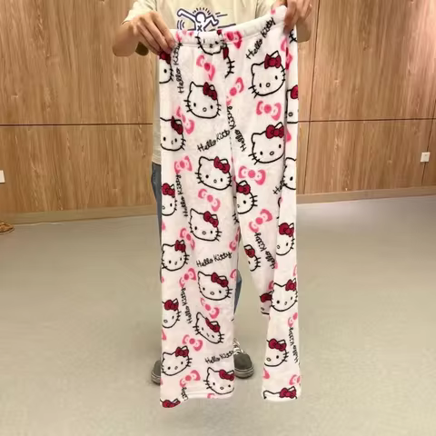 Y2K Hello Kitty Pajamas Pants Sanrio Anime Women's Pajama Pants Cartoon Couple Home Sleepwear Trousers Leisure Home Clothing 10 best sales lanyards hello kitty - №1