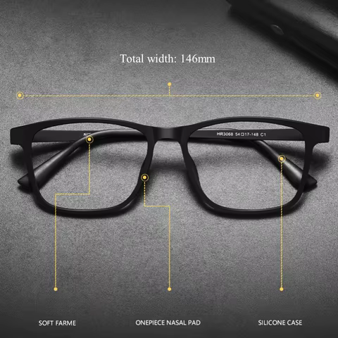 YIMARUILI Ultra Light Fashion Men's Glasses Frames Square Comfortable Pure Titanium Optical Prescription Big Eyeglasses HR3068 10 best sales pure titanium - №5