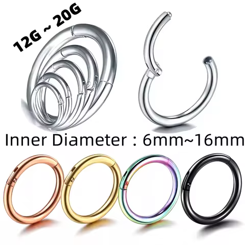1PC Hinged Segment Nose Hoop Rings Women Surgical Steel Nose Rings Septum Clicker Ring Ear Daith Hoop Earring Piercing Jewelry 10 best sales prince albert jewelry - №1
