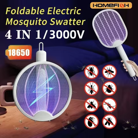 DW1 Home Dormitory Electric Mosquito Swatter Mosquito Killer Lamp 2 in 1 Purple Light Folding USB Rechargeable Insect Killer 10 best sales electric mosquito racket - №2