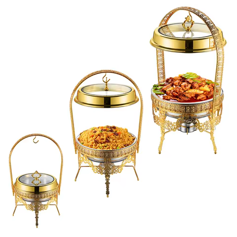 9L Gold Hanging Hinged Lid Chafing Dish Buffet Set For Catering Pour Buffet Stainless Steel Food Warmer Luxury Chafing Dishes 10 best sales chafing dishes - №10