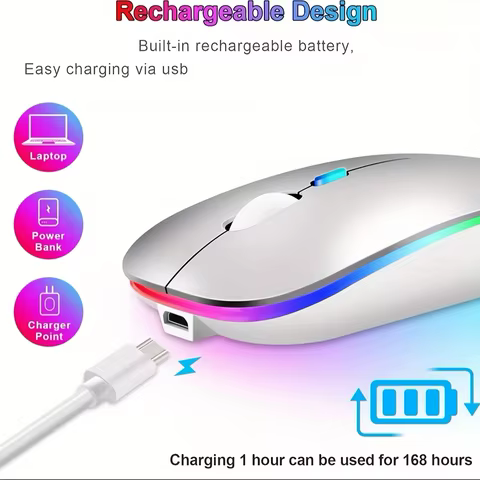 Ultra-Slim Wireless Rechargeable Mouse with LED Lighting, Dual Mode (BT & 2.4G), Compatible with iPad, Laptop, PC, Mac, Windows 12 best sales bluth - №3