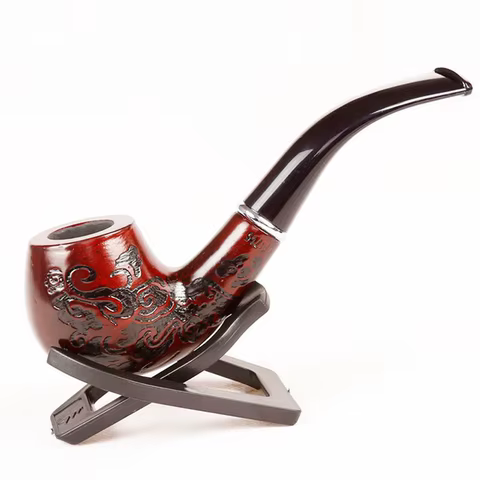Handmade 14.5cm Length Classic Bent Wooden Smoking Pipe With Beautiful Carve Patterns Smoking Tobacco Dry Herb Pipes 10 best sales wood pipe - №6