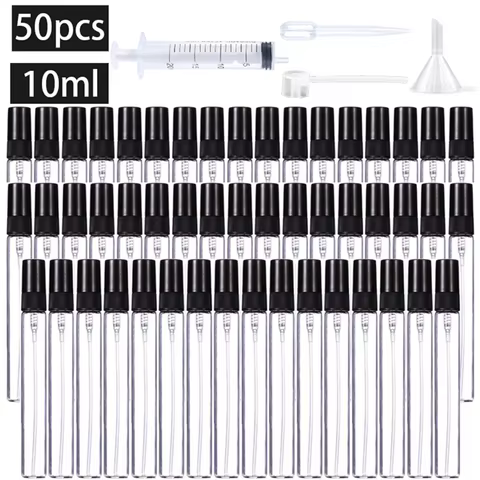 50pcs+4 Accessories 10ML Refillable Glass Spray Bottle with 50 Spray Bottles, 1 Dropper, 1 Funnel, 1 Dispenser, 1 Syringe 6 best sales beverage dispenser glass - №4
