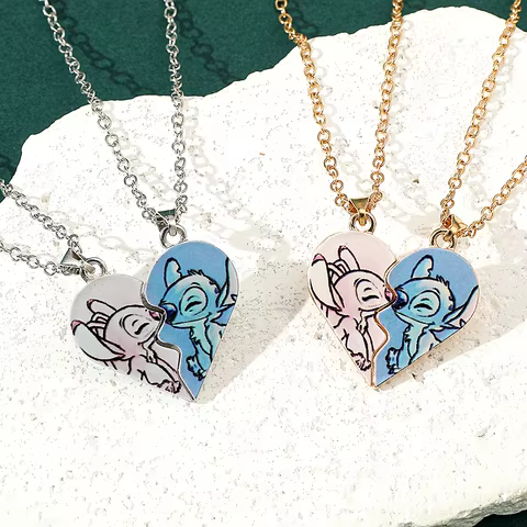 Disney-Stitch Heart Necklace for Couple, Gold and Silver Color, Angel and Stitch, Cute Style , Jewelry Pendant, Gift for Girl, 1 12 best sales jewellery for girls - №11