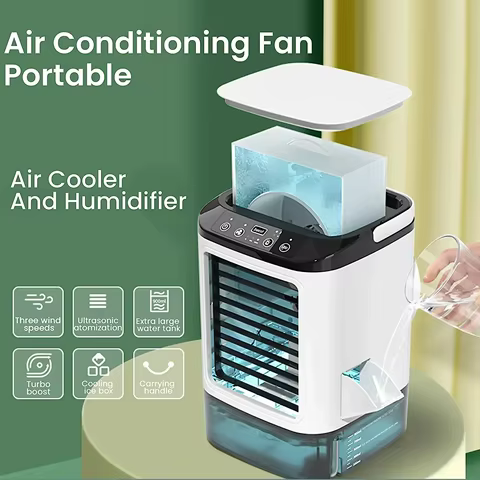 Portable Air Conditioner 3-Speed Small AC Unit Mini Air Cooler 900ML Water Tank Electric Fan With Humidifier for Bedroom Office 10 best sales air conditioner btu - №1