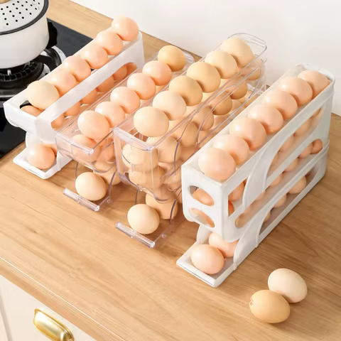 Large Capacity Automatic Egg Roller Household Four Tier Refrigerator Egg Storage Box Space Saving Kitchen Dedicated 8 best sales kmart kitchen storage - №3