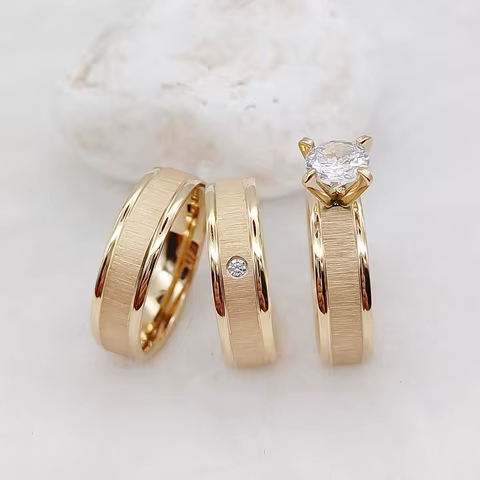 Wholesale 3pcs Wedding Engagement Rings Sets For Couples Designer Matte 24k gold plated jewelry Bridal Marriage Lover's Ring 10 best sales matte gold ring - №9