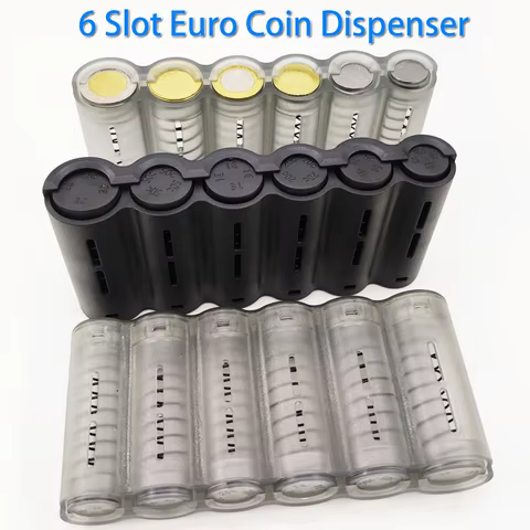 Portable 6 Slot Euro Coin Storage Dispenser Euro Coins Holder Collector With Spring For Home Waiter Driver Coins Safe Piggy Bank 12 best sales coins dispenser - №5