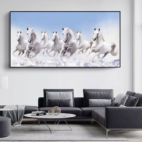 7 White Running Horses Canvas Painting Animal Posters and Prints Wall Art Picture 10 best sales arabian horse - №8
