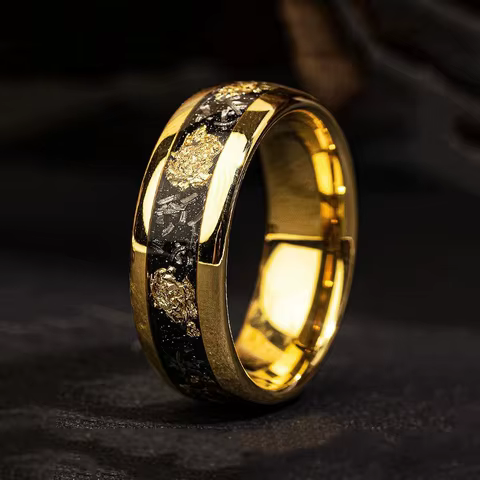 Fashion 8mm Men Stainless Steel Rings Inlay Meteorite Abalone Shell Rings For Men Women Wedding Engagement Band Jewelry Gift 12 best sales abalone shell ring - №6