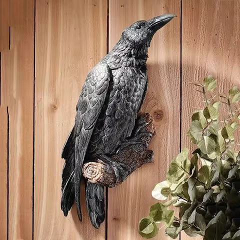 Fake Raven Resin Statue Bird Crow Sculpture Outdoor Crows Halloween Decor Creative for Garden Courtyard Animal Decoration 12 best sales raven figure - №7