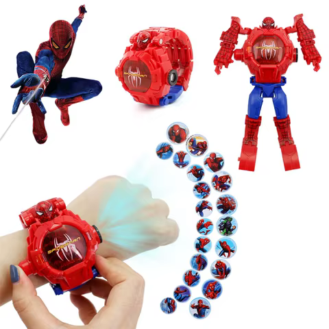 Disney Robot Toys Marvel Heroes Spiderman Captain America Deformation Robot Electronic Projection Watch Children Gifts 10 best sales spiderman kids watch - №10