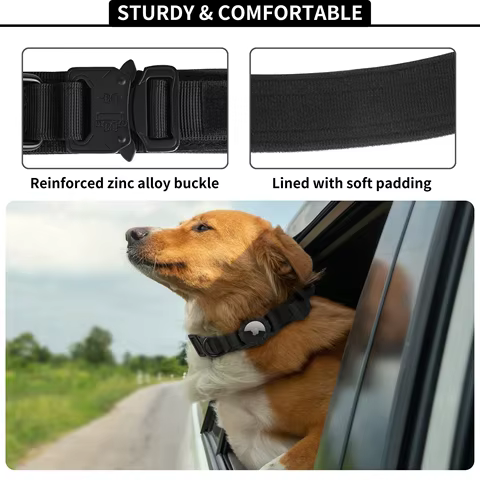 Adjustable Nylon AirTag Holder Dog Collar Metal Buckle Pet Tactical Collar Dog Accessories Anti Last and Pet Dogs Tracing Safe 8 best sales air tag dog collar - №4