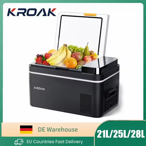 KROAK 21L 25L 28L Car Refrigerator 12V/24V Portable Compressor Fridge Freezer 100-240V AC Cooler for Outdoor Travel 10 best sales small fridge freezer - №5
