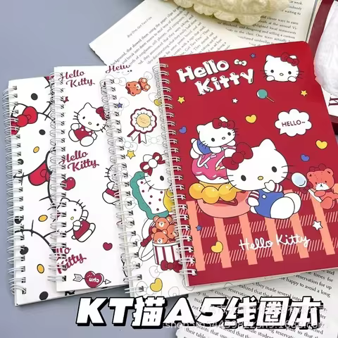 2024 New One Set Of 4 Books Sanrio Hellokitty Cartoon Notebook A5 Coil Notebook Student Notebook Cartoon Cute Notebook Wholesale 8 best sales agenda hello kitty - №6