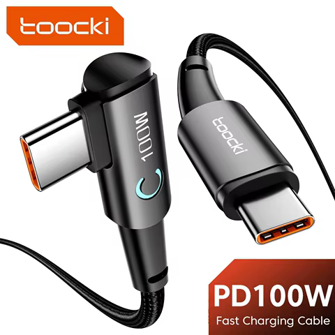 Toocki 100W USB C To USB C Cable 90 Degree For iPad MacBook Pro Xiaomi Samsung Huawei Fast Charging Type C Date Cord 12 best sales flamingo app control smart - №12