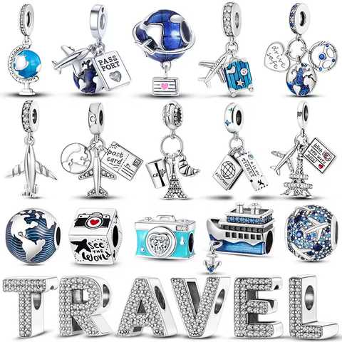 Charm 925 Silver Travel Airplane Earth Beads Pendant Fit Original Bracelet Diy Fine Jewelry Charms 8 best sales travel charm - №5