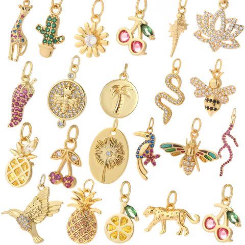 Cute Cherry Bee Charms for Jewelry Making Supplies Animals Plants Gold Color Snake Diy Earrings Necklace Bracelet High Quality 8 best sales gold charm - №5