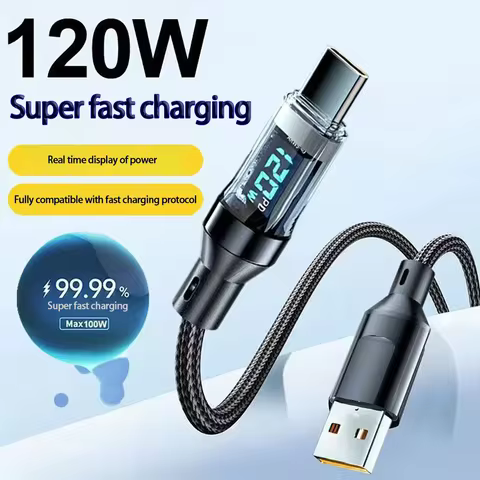 120W USB to Type C Cable Phone Super Fast Charging Cable With LED Display 100W Type-C To Type-C Data Cord For Huawei Oppo Vivo 8 best sales huawei 5g cpe win - №8