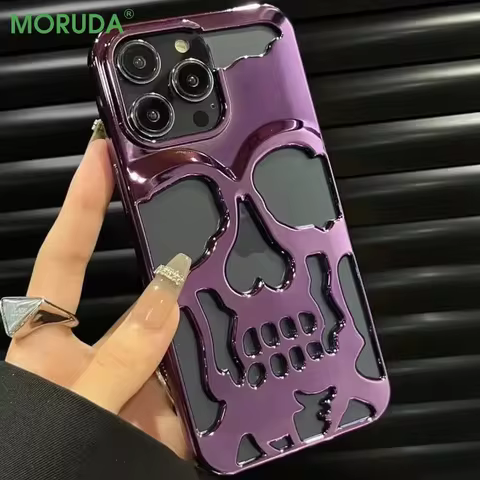 3D Hollow Skull Callous Case for iPhone 15 14 ProMax 16 Plus 13 12 11 16 Pro Max Luxury Plating Shockproof Ghostface Soft Cover 8 best sales horror phone case - №8