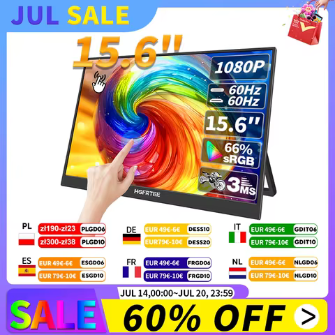 HGFRTEE 15.6 Inch Touch Portable Monitor ADS-IPS 1920*1080P 300cd/m2 Extended Display for Laptop Second Screen XBox PS4/ 5 10 best sales laptop oled - №9
