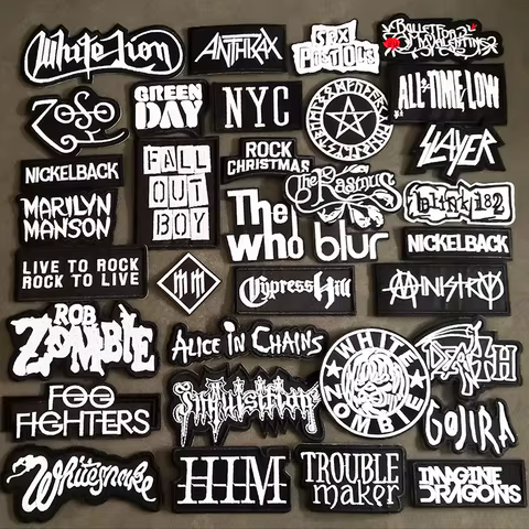 Music Band Clothes Patches Iron on DIY Embroidered Appliques Black Sewing Badges Punk Stickers Jacket Jeans Rock Stripes 6 best sales rock band iron on transfers - №6
