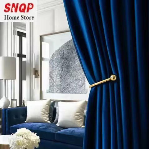 Fashion Royal Blue Velvet Curtains for Living Room Luxury Blackout Bedroom European Window Kitchen Elegant Solid Color Tulle 10 best sales white velvet curtains - №7