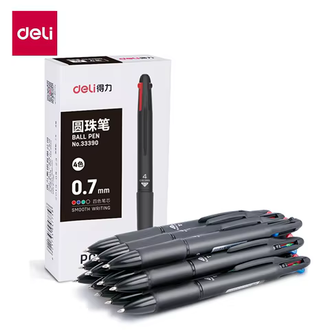 DELI 4 In 1 Ballpoint Pen 0.7 mm Color Ball Pens Blue Black Red Green Writing Pen School Office Stationery 8 best sales blue ballpoint pen - №7