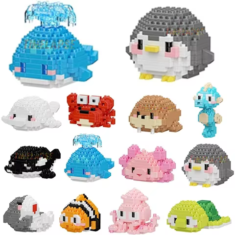 NEW Cute Marine Animals Turtles Dolphins Crabs Fish Clownfish Octopus Building Blocks Kit Girl Bricks Model Kids Toy Children 12 best sales lego fish tank - №1