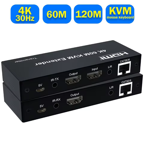 4K 120M HDMI KVM Extender 60M over RJ45 Ethernet Cat6e/6 cable HDMI USB Extender Transmitter Receiver kit Support Mouse Keyboard 8 best sales kvm extender - №3