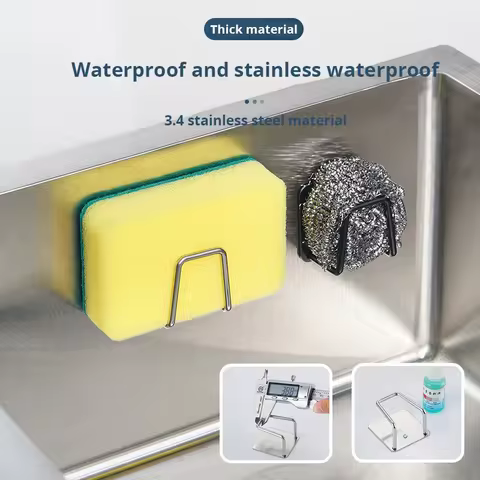 1pc Stainless Steel Sink Sponge Rack For Sponge Steel Wire Ball Draining Paste The Inner Wall Of The Sink Kitchen Supplies 10 best sales garbage pail kids figure - №4