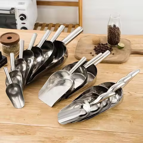 Stainless-Steel Ice Scoop Party/Bar Buffet Kitchen Sugar Flour Dry Goods Shovel Dry Food Flour Candy Bin Scoop Kitchen Gadget 10 best sales flour scoop - №10