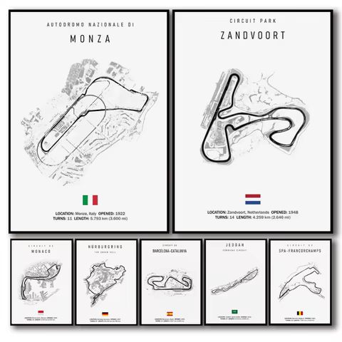 Classic Black And White Vintage Wall Art Formula 1 Imola Monaco Monza Circuit HD Oil On Canvas Posters And Home Decor Gifts 8 best sales monaco circuit - №7