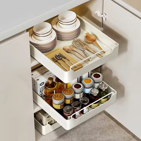 New Kitchen Storage Shelf with Slide Rails Pull-out Kitchen Drawer Type Organizer Tray Spice Box Storage Rack Cabinets Storage 6 best sales drawer kitchen - №3