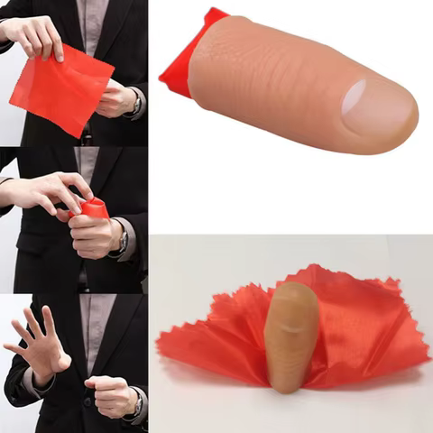 Fashion Finger Magic Tricks phantasy Props Close Up Vanish Appearing Plastic Finger Thumb Tip Red Silk Clothing 10 best sales flash magic - №7