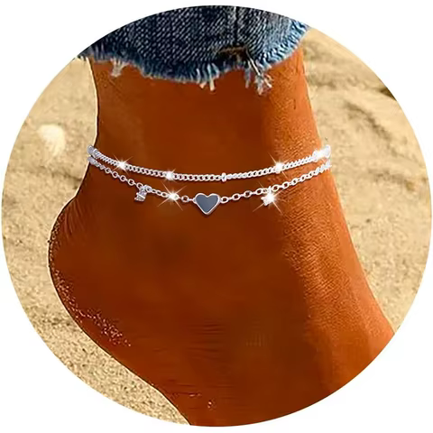 925 Sliver Plated CZ Anklet Bracelets for Women Girl Trendy New Waterproof Heart Charm Dainty Layer Chain Anklets Jewelry Gifts 6 best sales feet jewelry - №6