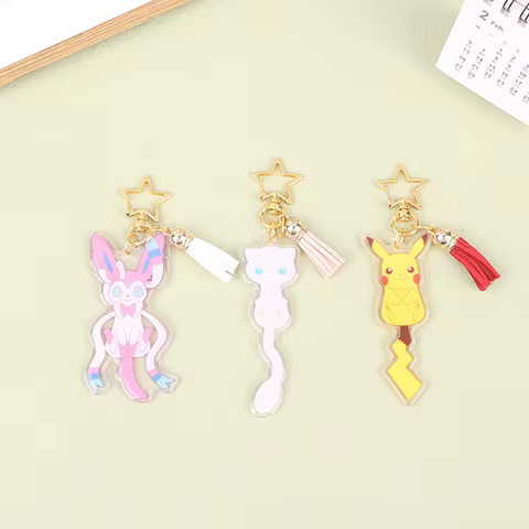 Pikachu Pokemon Acrylic Keychain Anime Characters Leafeon Eevee Sylveon Bags Car Key Ring Charm Accessories Kids Birthday Gift 6 best sales eevee keychain - №1